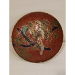 Enamel Birds Painted On Brass Bowls Red‎ Medium
